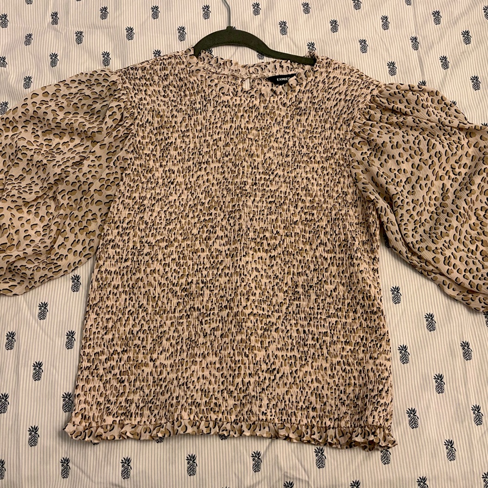 Express - Scrunchy Blouse with Sheer Puff Sleeves